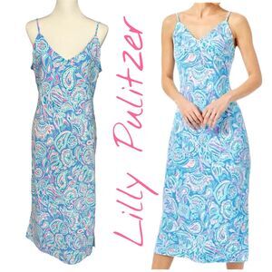 Lilly Pulitzer Maretta Bias Midi Dress Zanzibar Blue Fish Kiss XL NWT